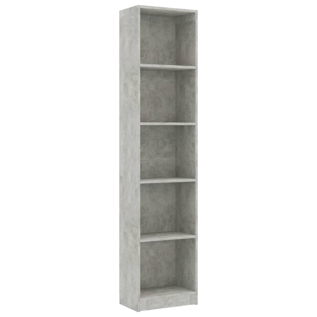 Bookcase 5 compartments concrete grey 40x24x175 cm wood material