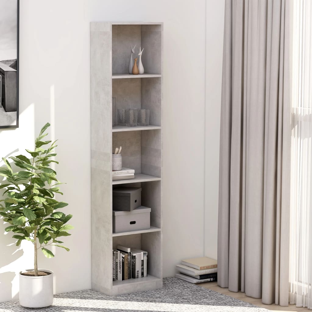 Bookcase 5 compartments concrete grey 40x24x175 cm wood material