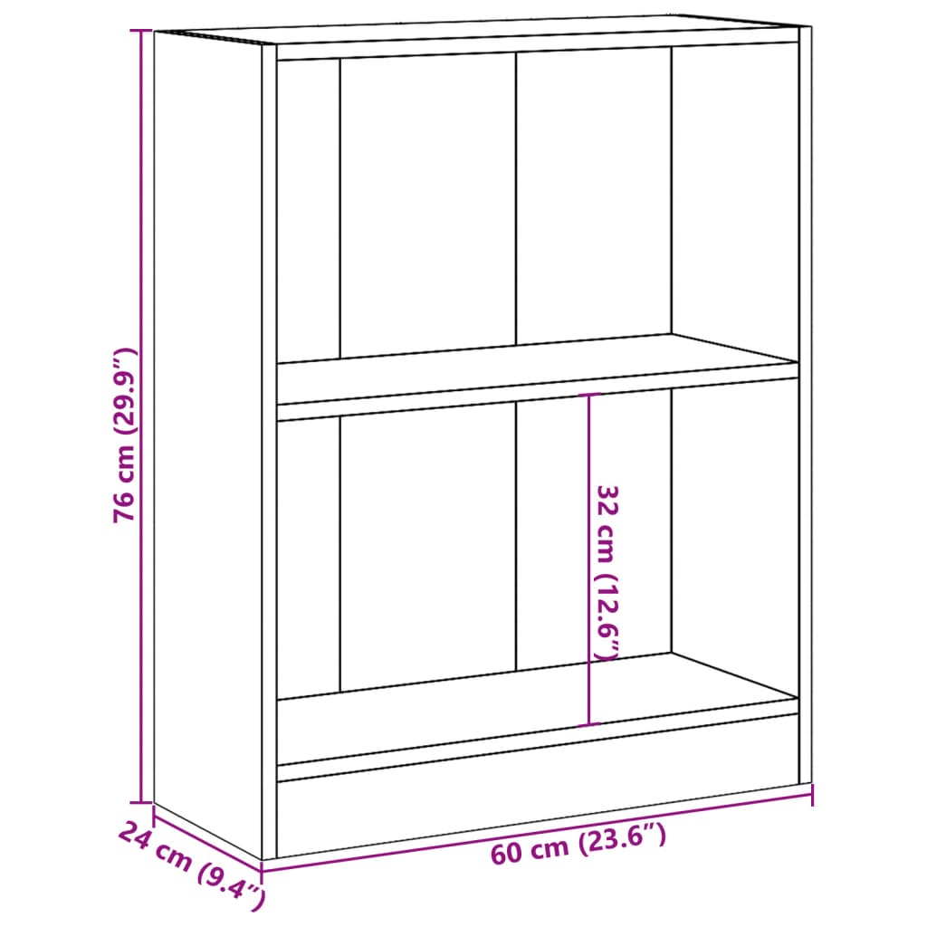 Bookshelf Black 60x24x76 cm Wood Material