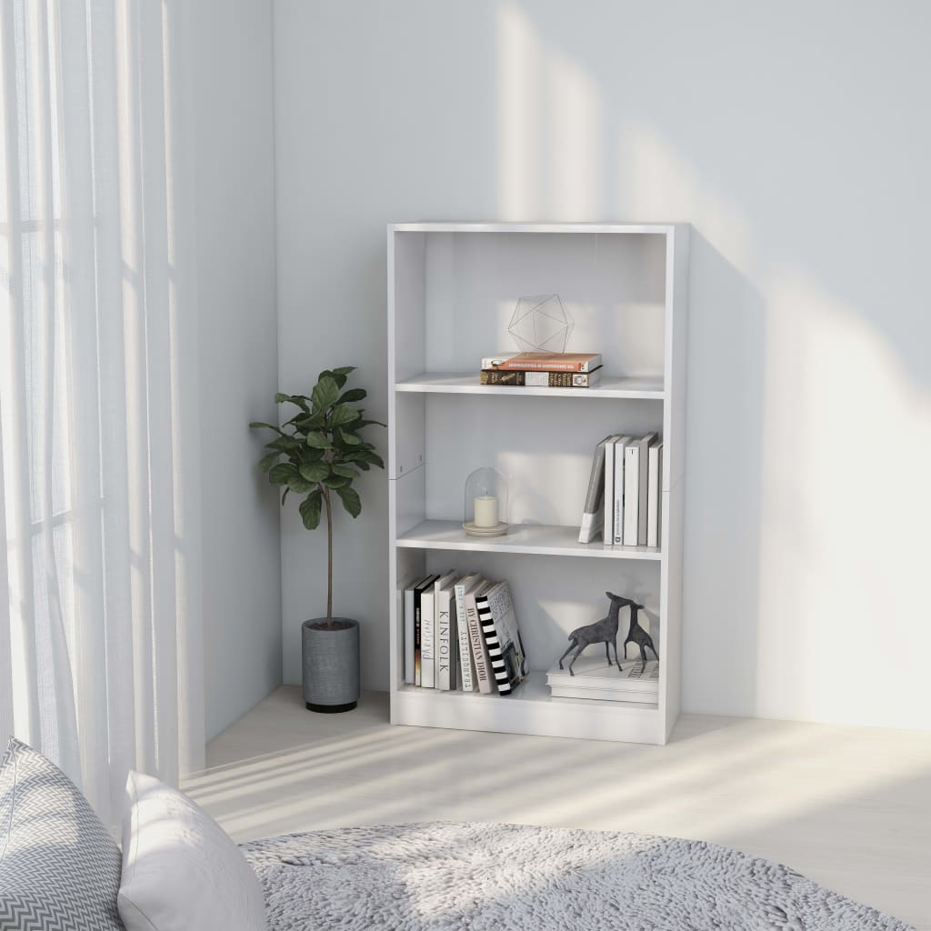 Bookcase 3 Compartments White 60x24x109 cm Wood Material