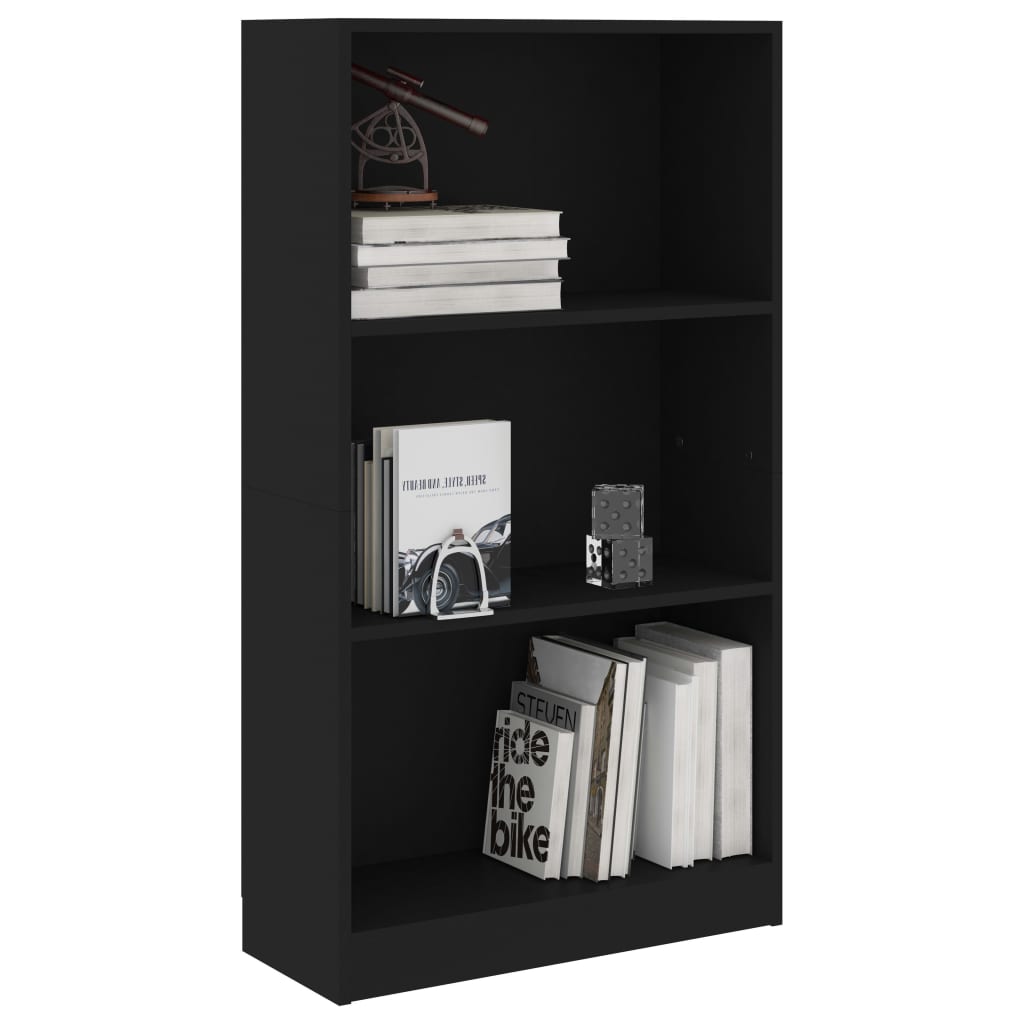 Bookcase 3 Compartments Black 60x24x109 cm Wood Material