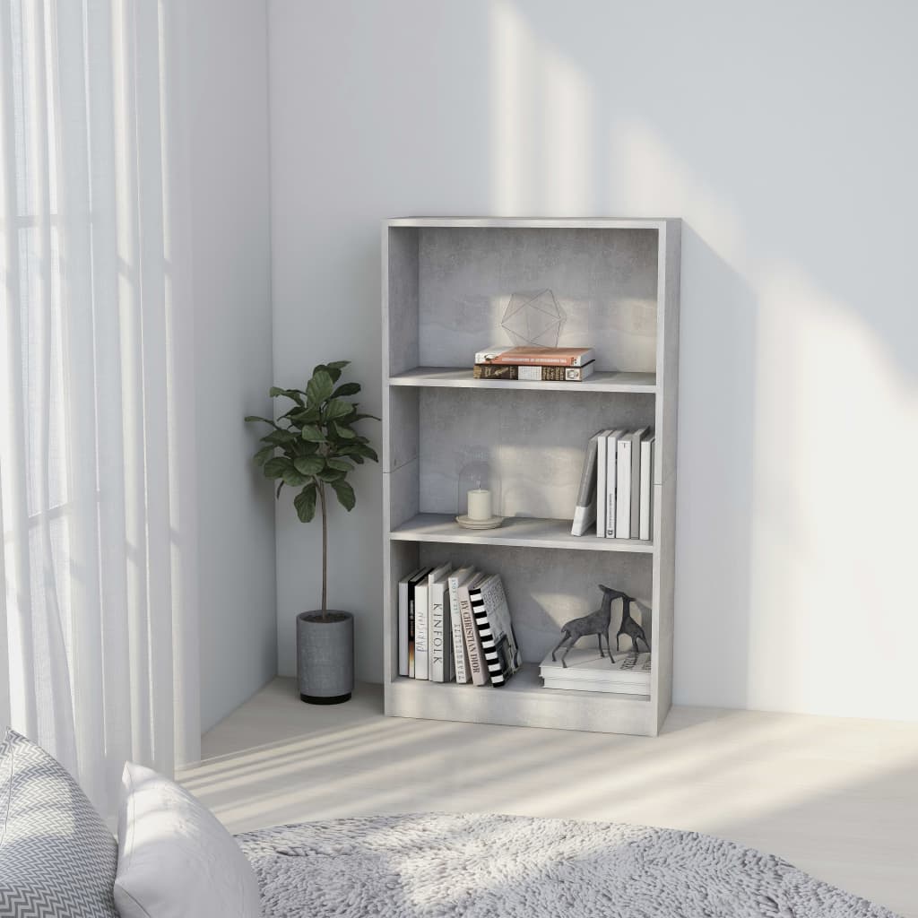 Bookcase 3 compartments concrete grey 60x24x109 cm wood material