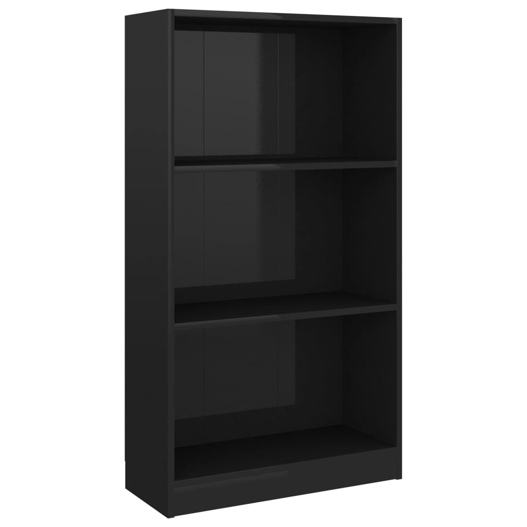 Bookcase 3 compartments high gloss black 60x24x109 wood material