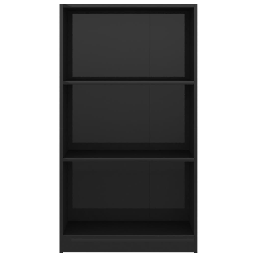 Bookcase 3 compartments high gloss black 60x24x109 wood material