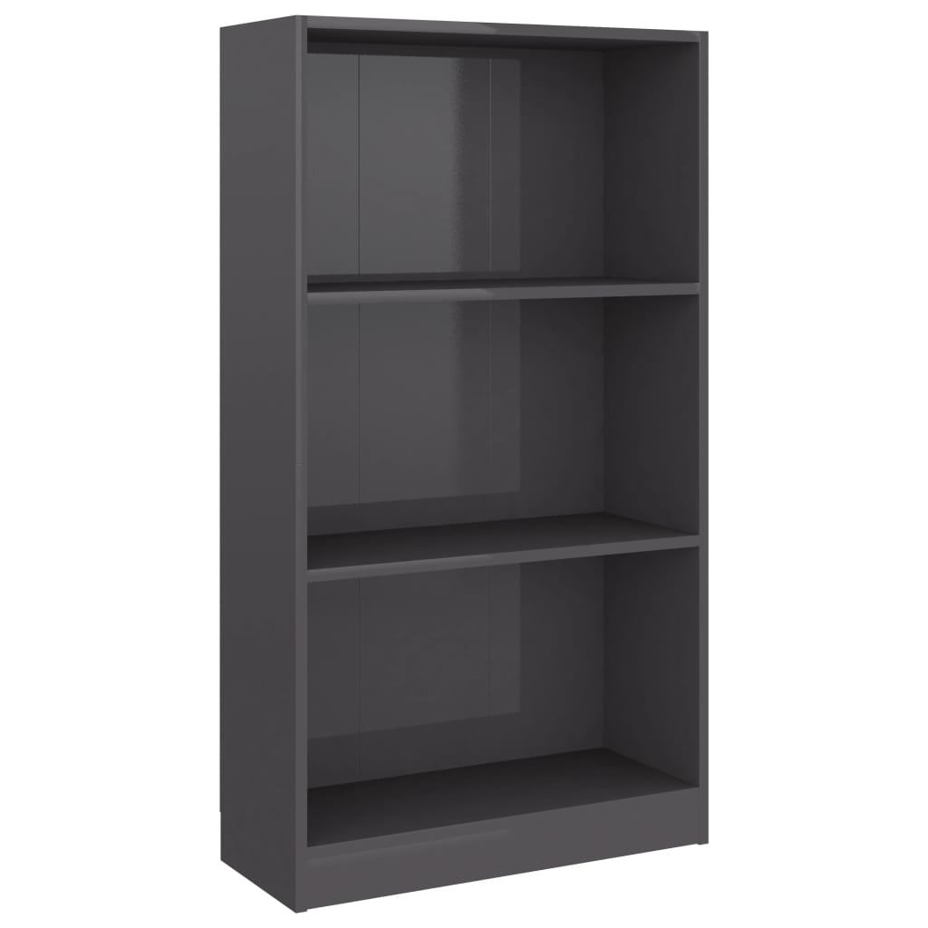 Bookcase 3 Compartments High Gloss Grey 60x24x109 cm Wood Material