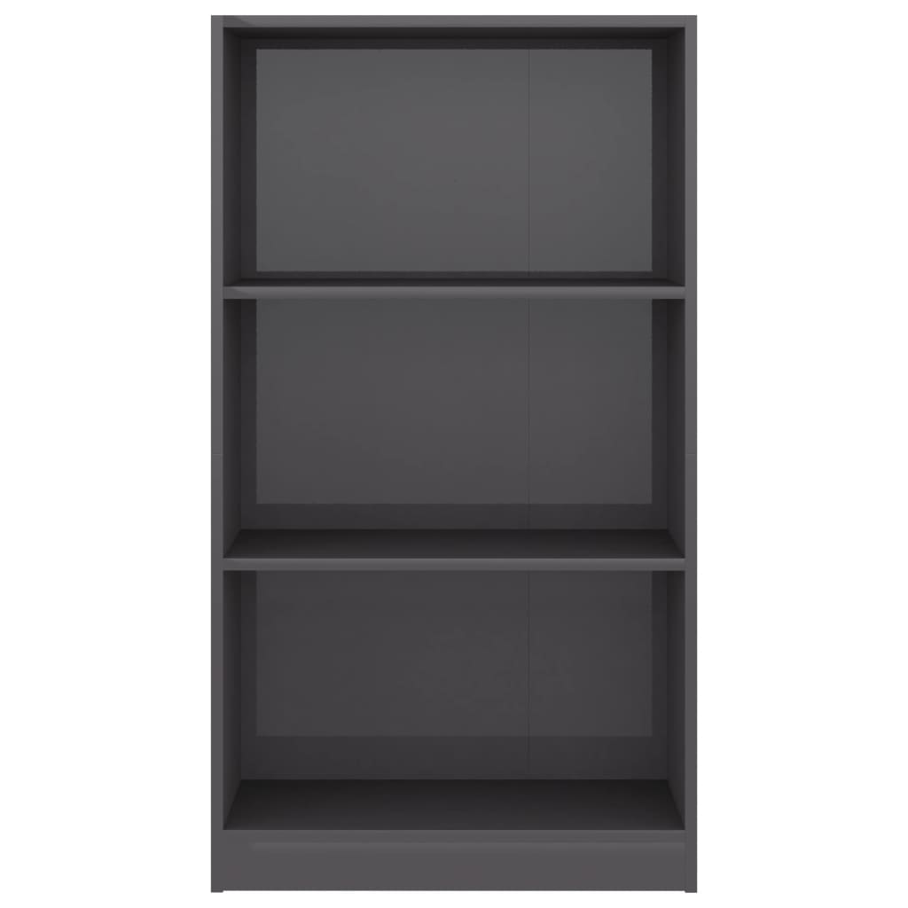 Bookcase 3 Compartments High Gloss Grey 60x24x109 cm Wood Material