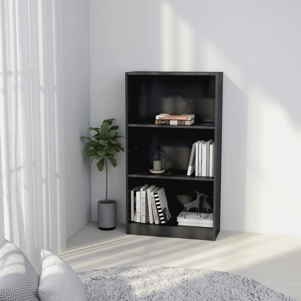 Bookcase 3 Compartments High Gloss Grey 60x24x109 cm Wood Material