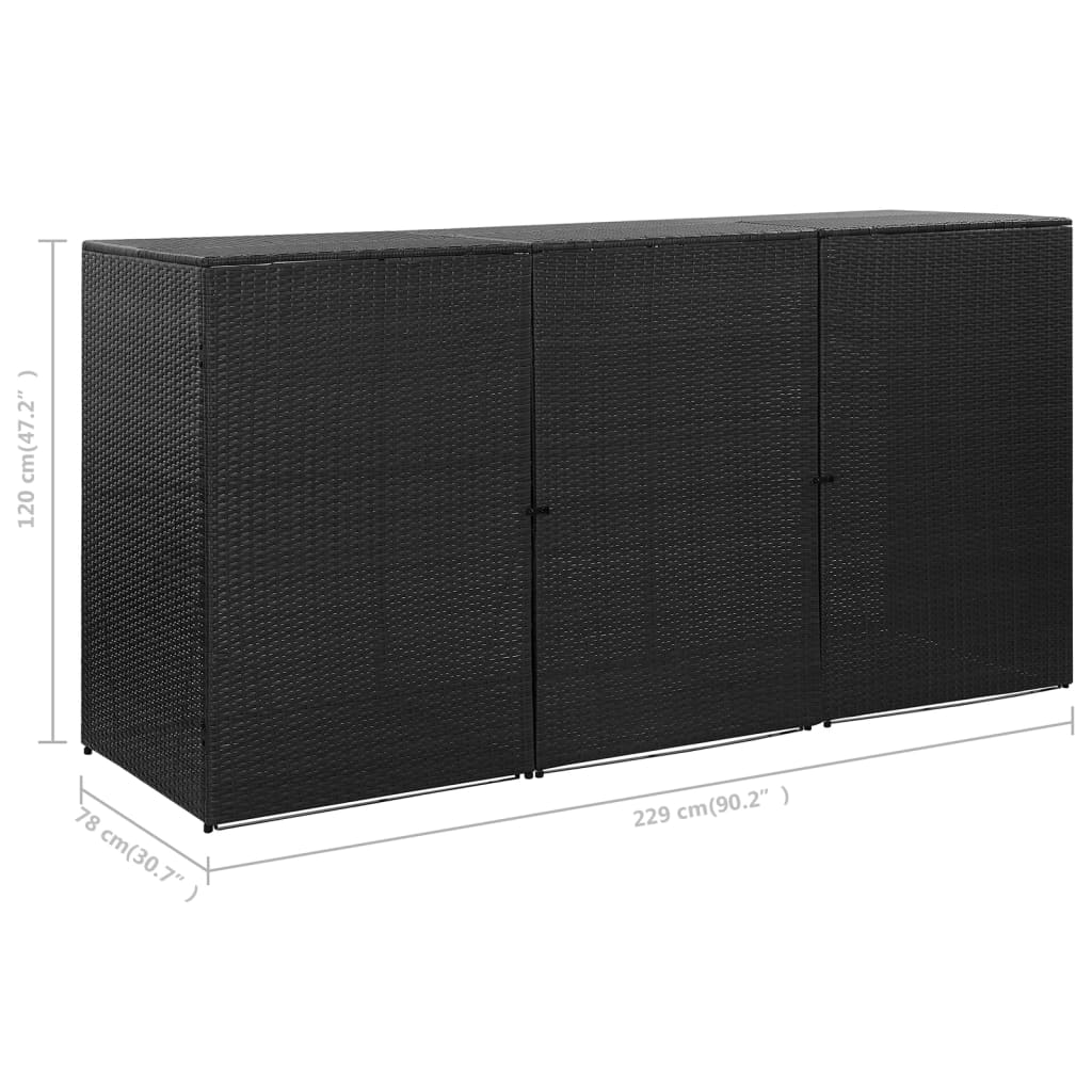 Mülltonnenbox für 3 Tonnen Schwarz 229x78x120 cm Poly Rattan