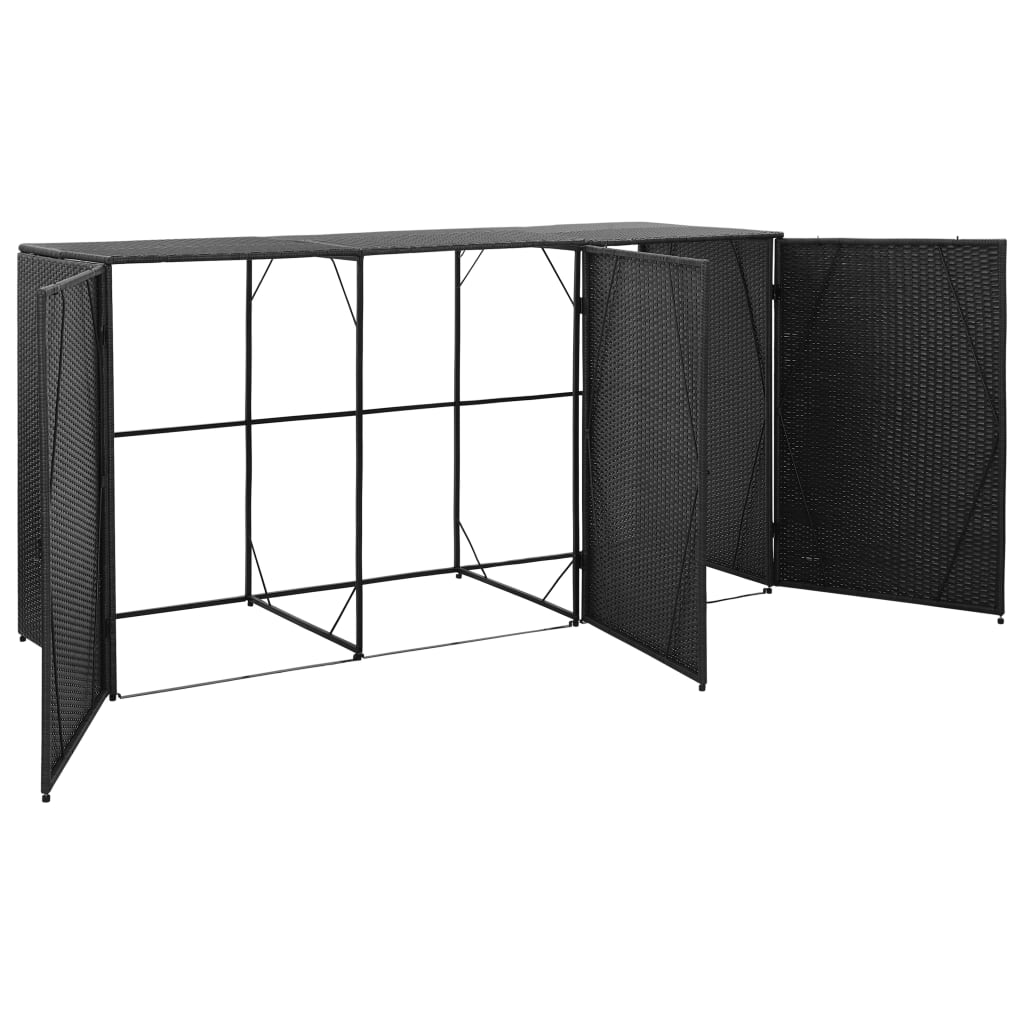 Mülltonnenbox für 3 Tonnen Schwarz 229x78x120 cm Poly Rattan