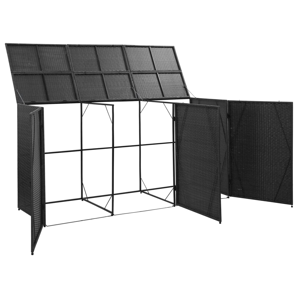 Mülltonnenbox für 3 Tonnen Schwarz 229x78x120 cm Poly Rattan