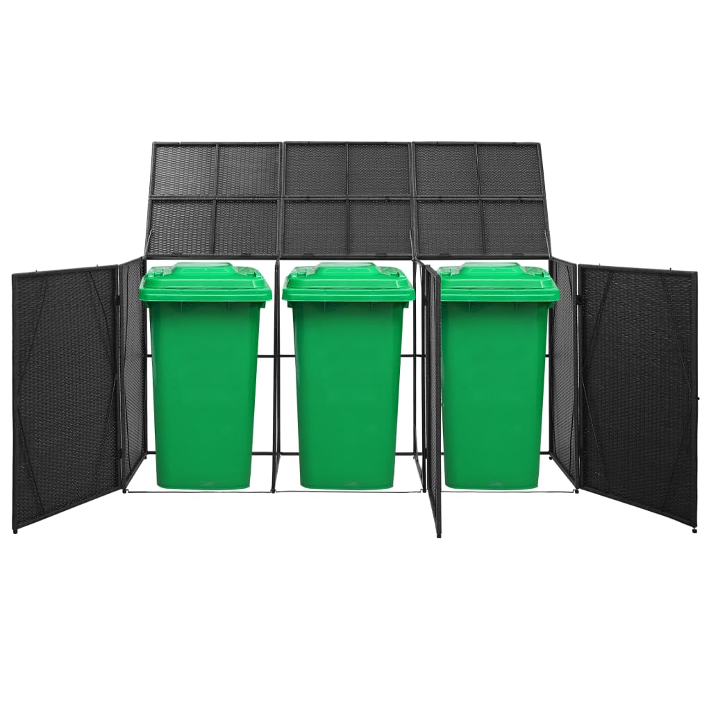 Mülltonnenbox für 3 Tonnen Schwarz 229x78x120 cm Poly Rattan