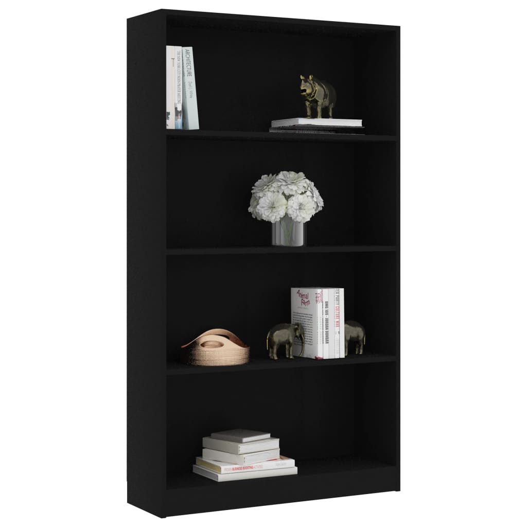 Bookcase 4 Compartments Black 80x24x142 cm Wood Material