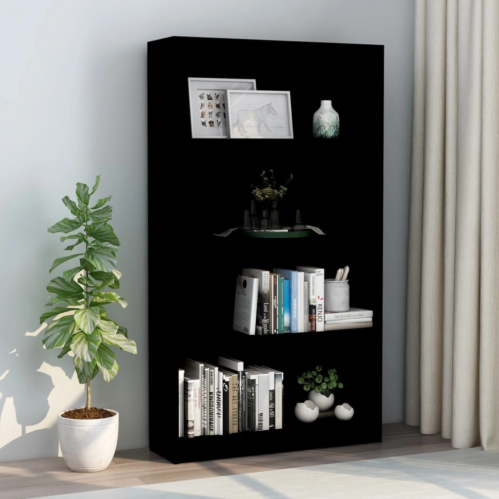 Bookcase 4 Compartments Black 80x24x142 cm Wood Material