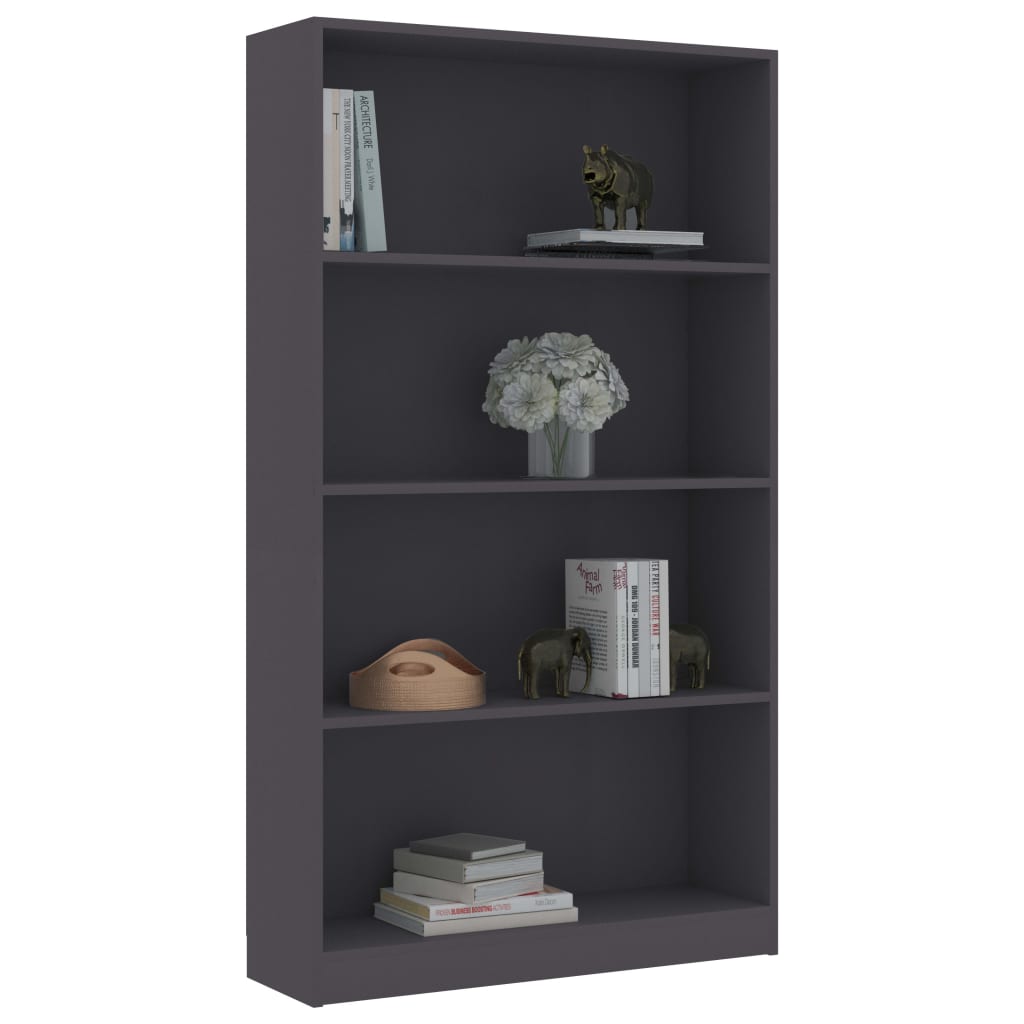 Bookcase 4 Compartments Grey 80x24x142 cm Wood Material