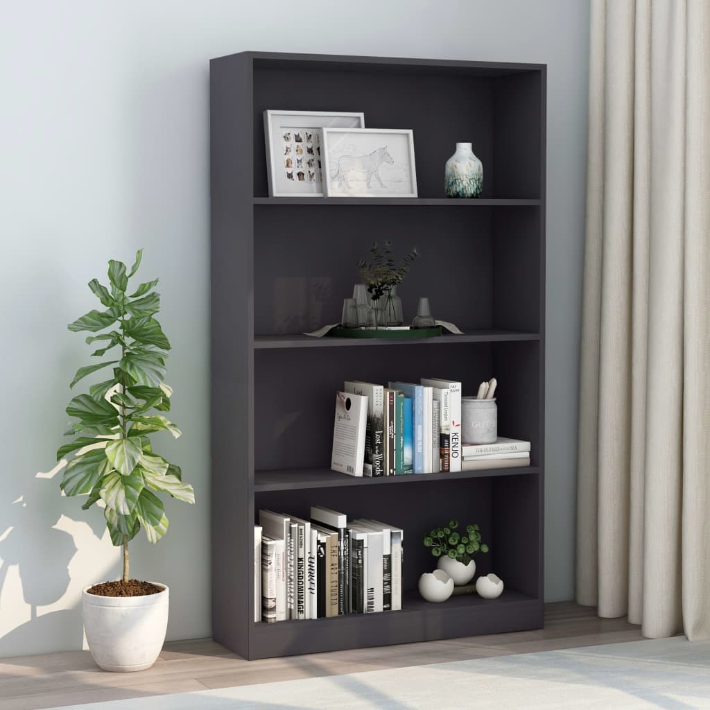 Bookcase 4 Compartments Grey 80x24x142 cm Wood Material