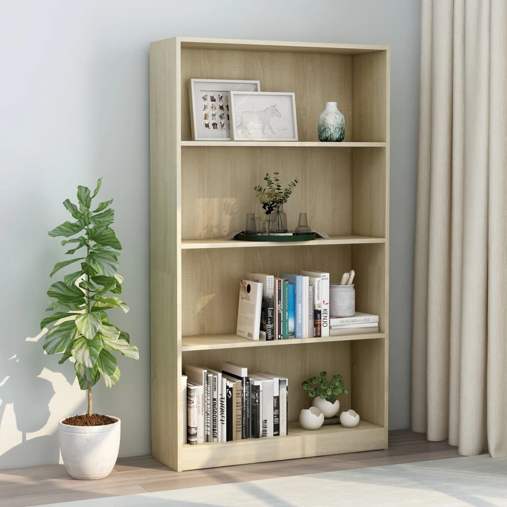 Bookcase 4 compartments Sonoma oak 80x24x142 cm wood material