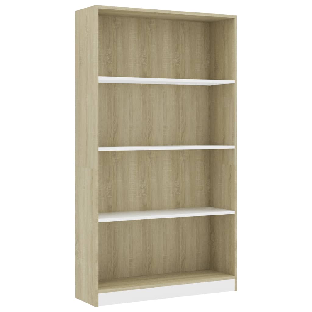 Bookcase 4 Compartments White Sonoma Oak 80x24x142 Wood Material