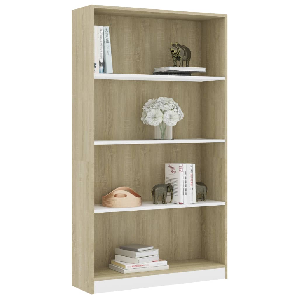 Bücherregal 4 Fächer Weiß Sonoma-Eiche 80x24x142 Holzwerkstoff