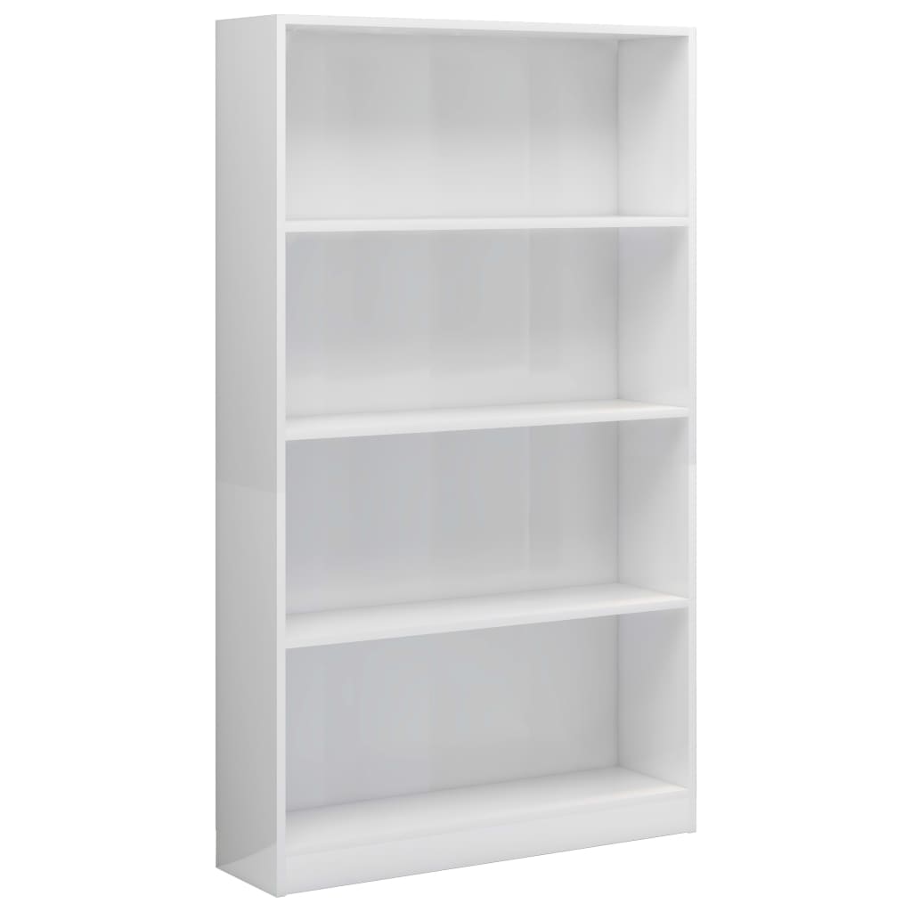 Bookcase 4 compartments high gloss white 80x24x142 cm wood material