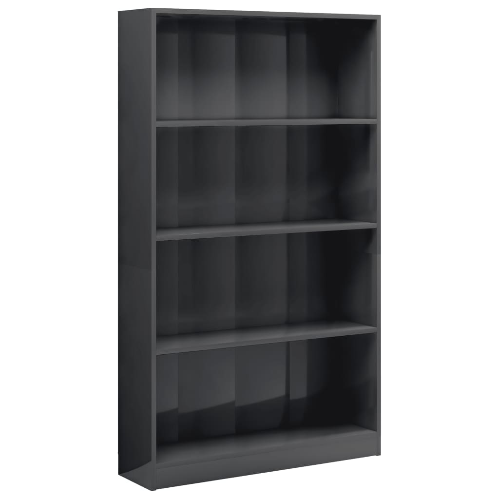 Bookcase 4 compartments high gloss grey 80x24x142 cm wood material