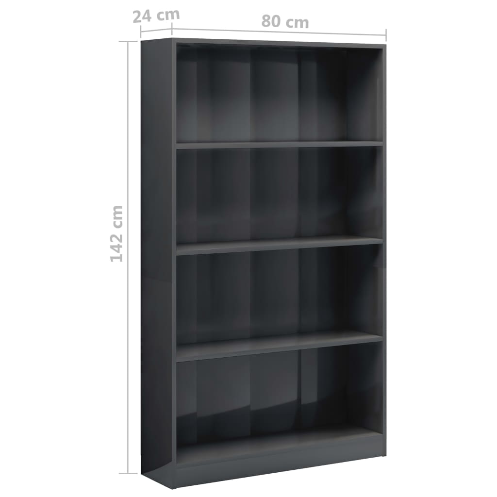 Bücherregal 4 Fächer Hochglanz-Grau 80x24x142 cm Holzwerkstoff