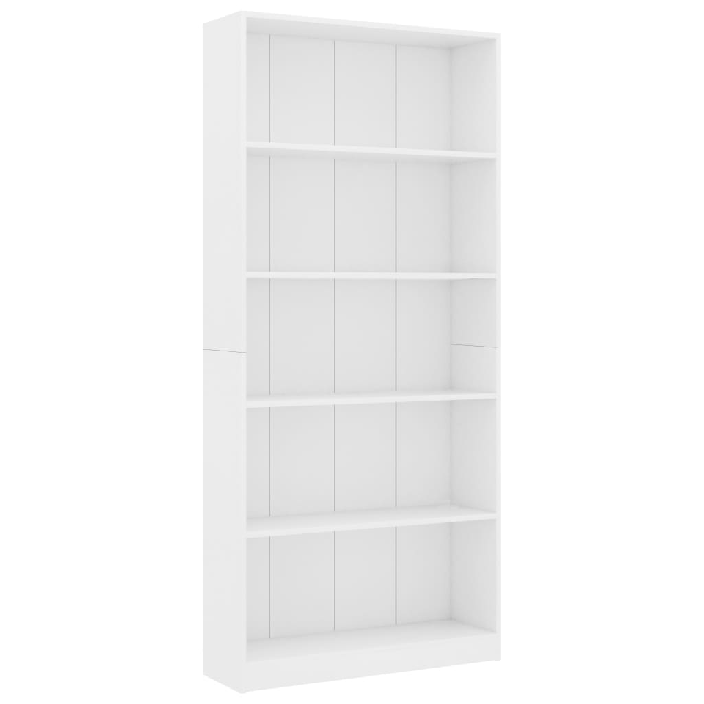 Bookcase 5 Compartments White 80x24x175 cm Wood Material