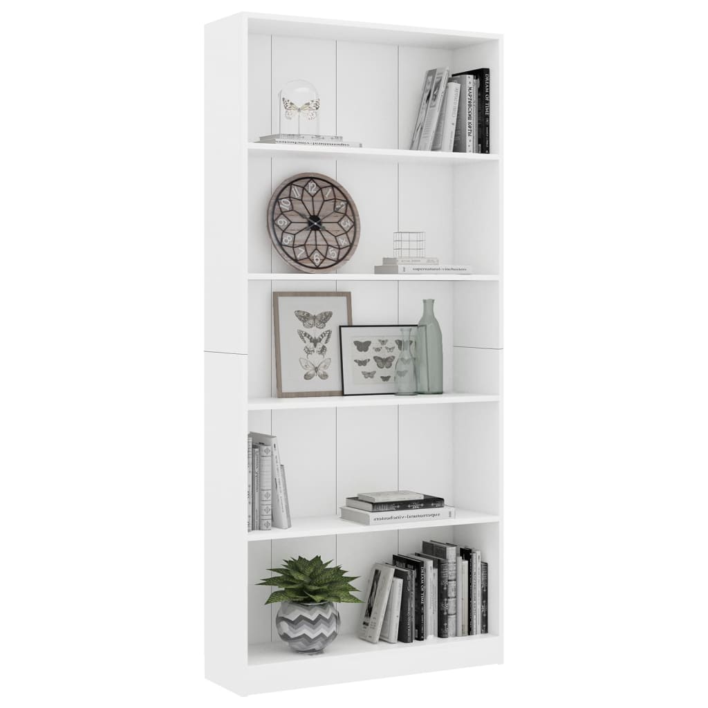 Bookcase 5 Compartments White 80x24x175 cm Wood Material