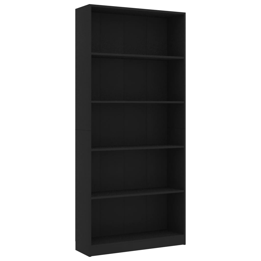 Bookcase 5 Compartments Black 80x24x175 cm Wood Material