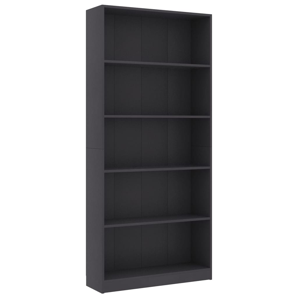 Bücherregal 5 Fächer Grau 80x24x175 cm Holzwerkstoff