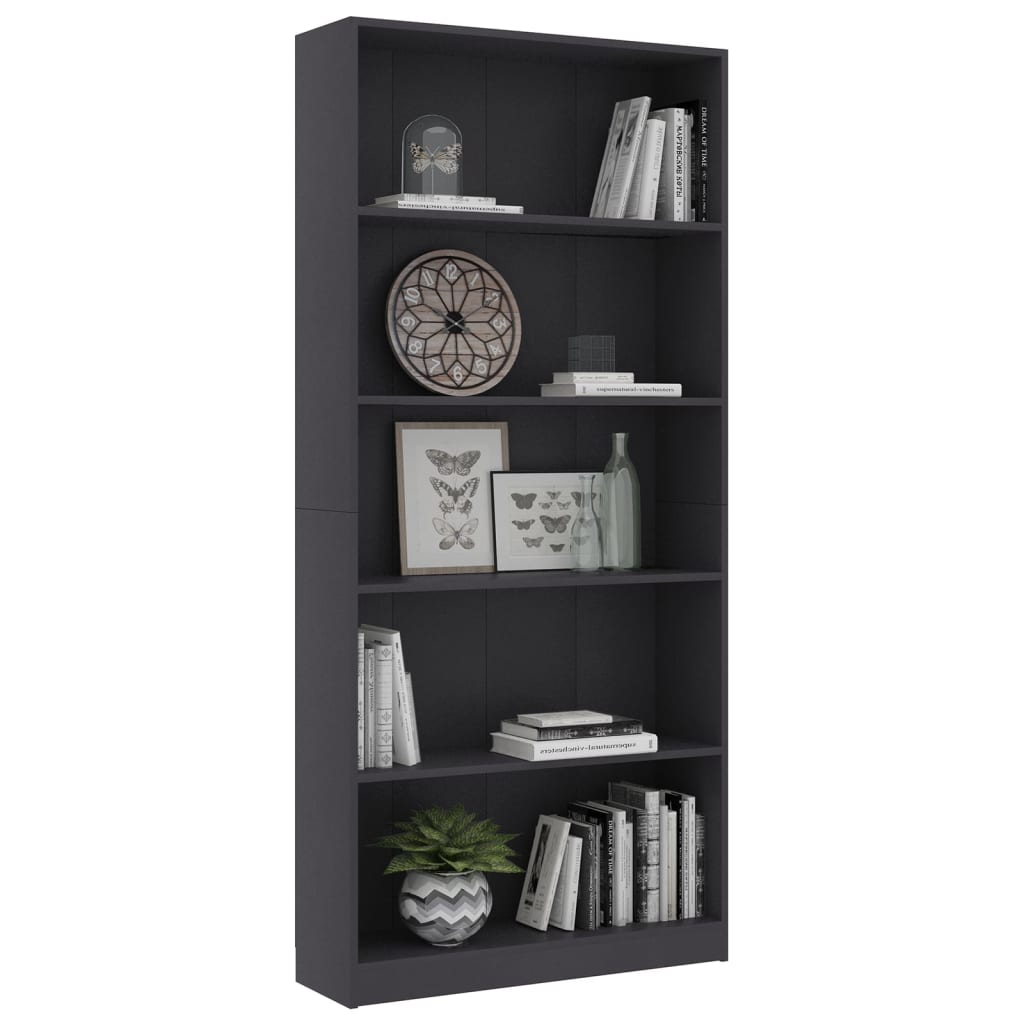 Bookcase 5 Compartments Grey 80x24x175 cm Wood Material