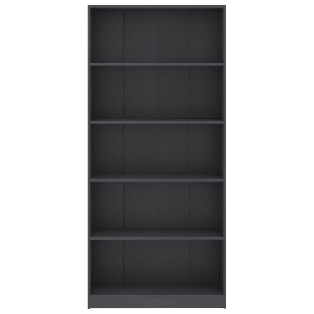 Bücherregal 5 Fächer Grau 80x24x175 cm Holzwerkstoff