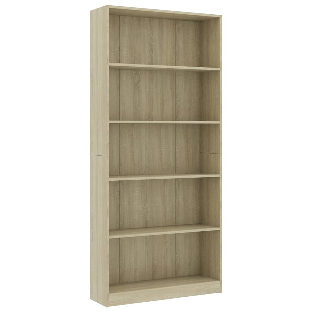 Bookcase 5 compartments Sonoma oak 80x24x175 cm wood material