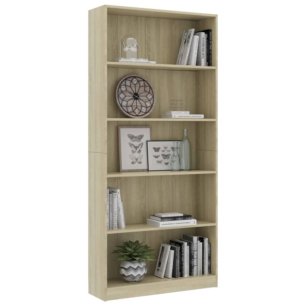 Bookcase 5 compartments Sonoma oak 80x24x175 cm wood material