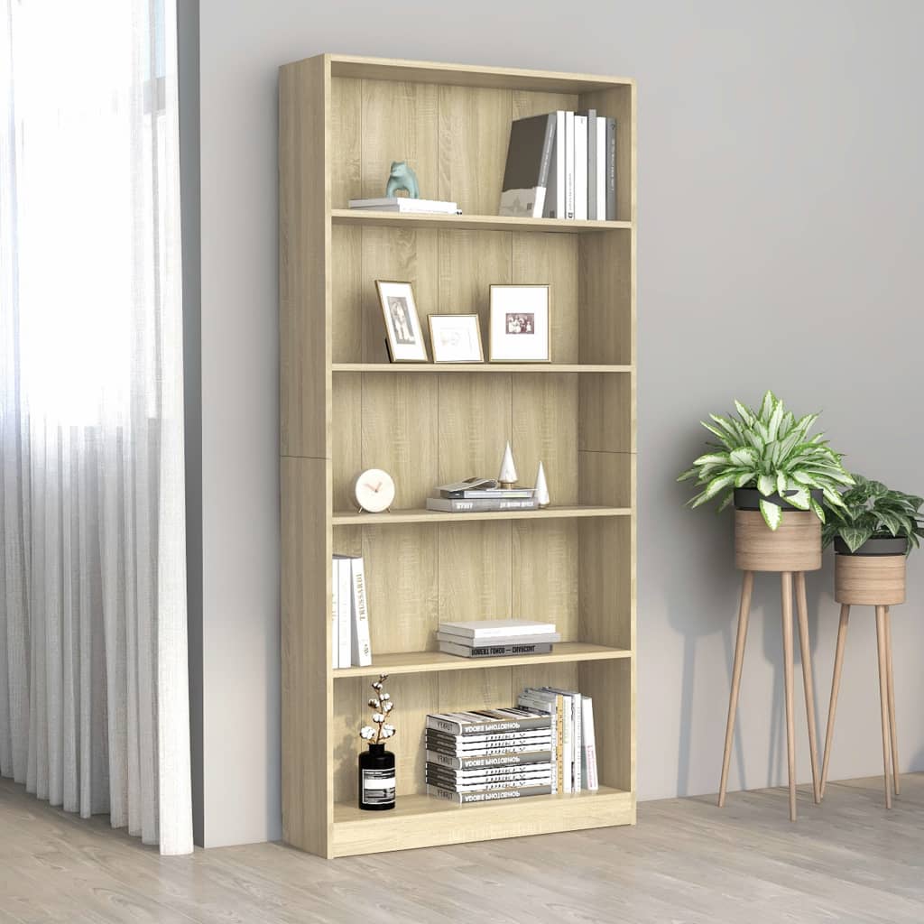 Bookcase 5 compartments Sonoma oak 80x24x175 cm wood material