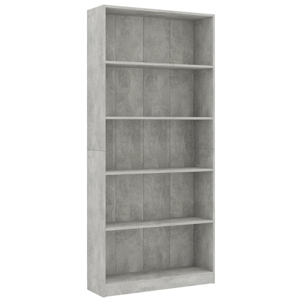 Bookcase 5 compartments concrete grey 80x24x175 cm wood material