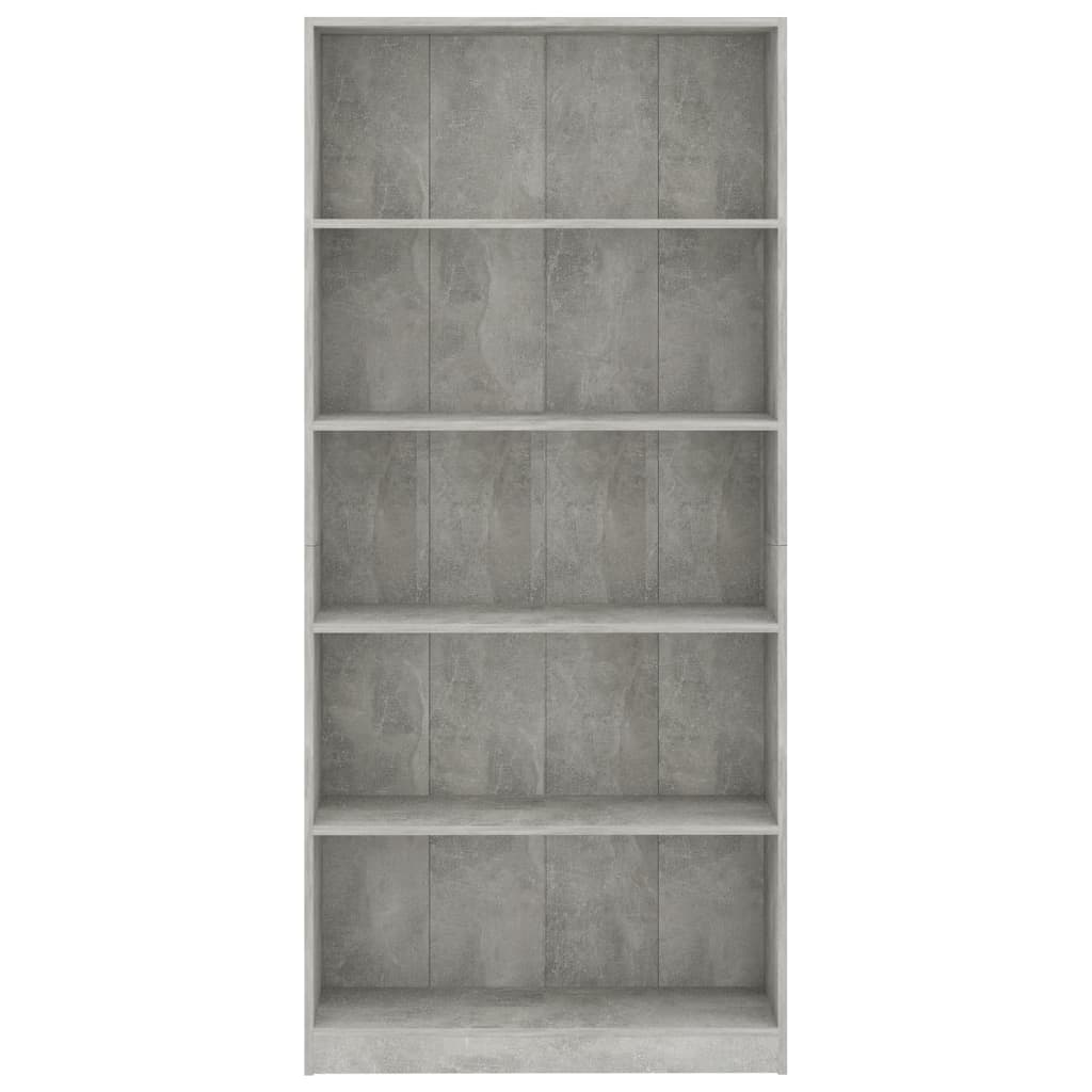 Bookcase 5 compartments concrete grey 80x24x175 cm wood material