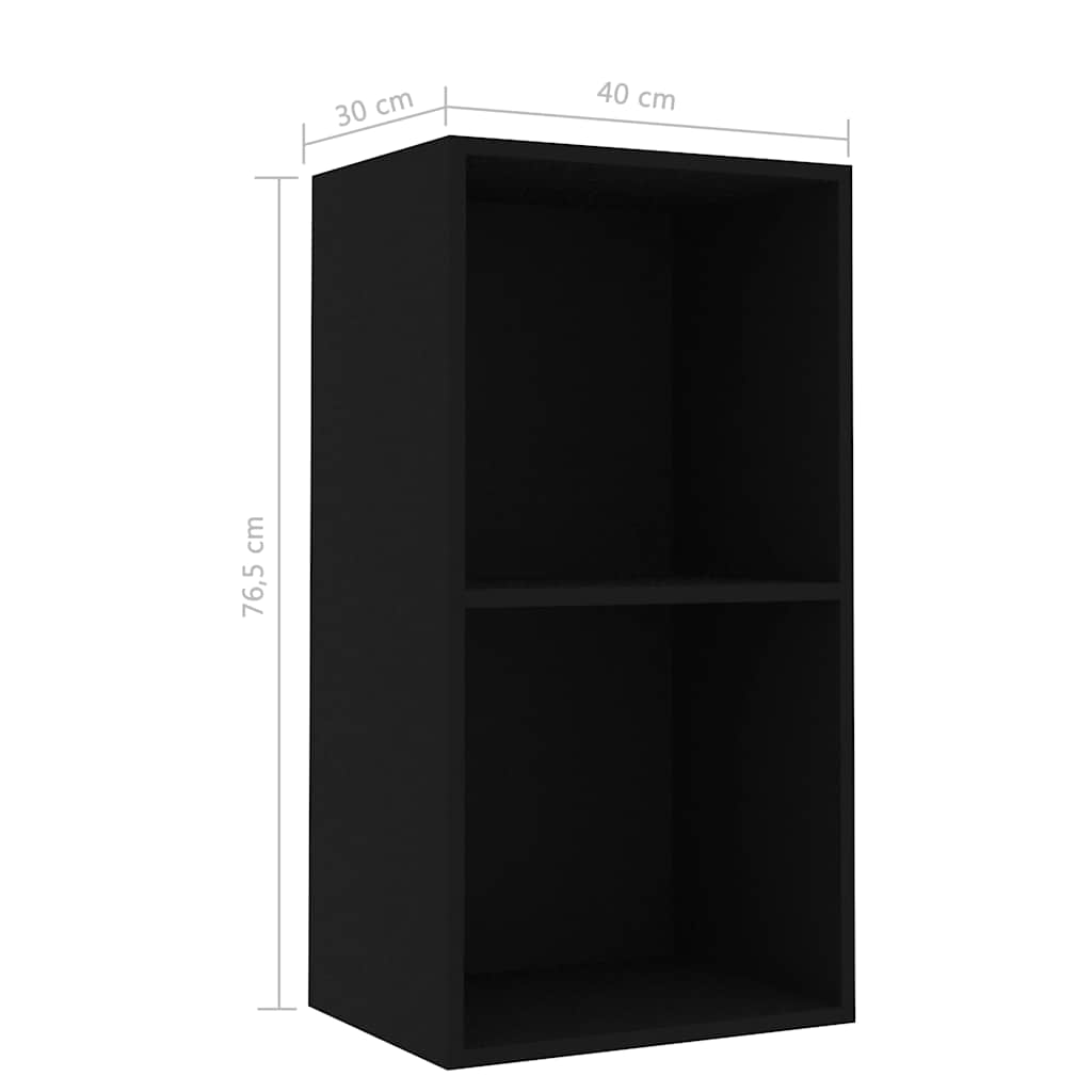 Bookcase 2 Compartments Black 40x30x76.5 cm Wood Material