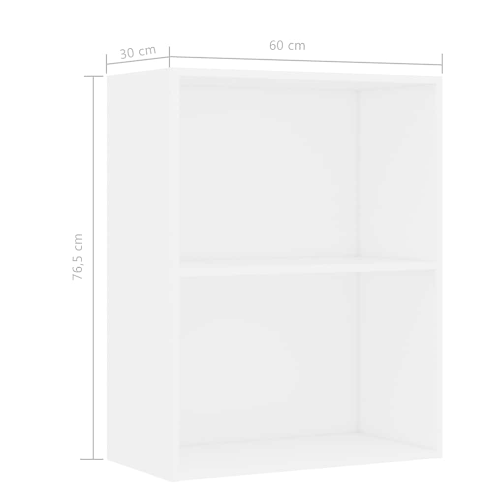 Bookcase 2 Compartments White 60x30x76.5 cm Wood Material