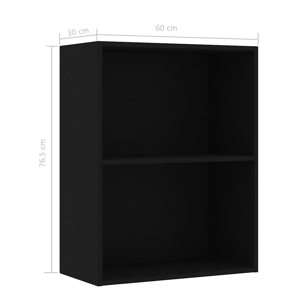 Bookcase 2 Compartments Black 60x30x76.5 cm Wood Material