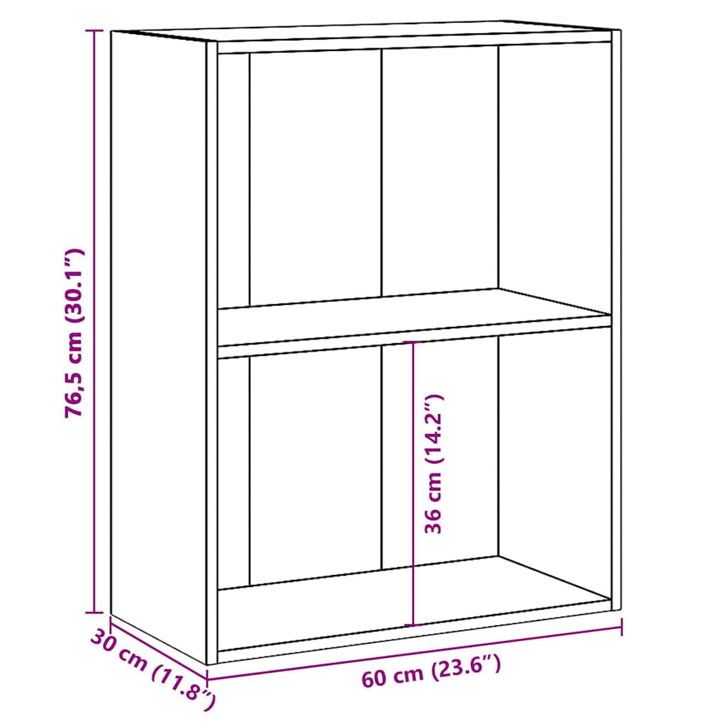 Bücherregal 2 Fächer Sonoma-Eiche 60x30x76,5 cm Holzwerkstoff