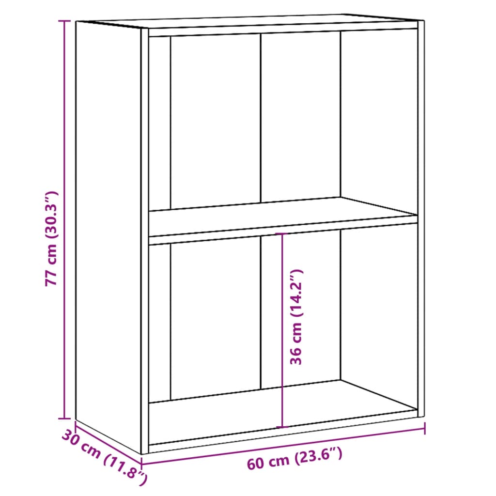 Bookcase 2 compartments concrete grey 60x30x76.5 cm wood material