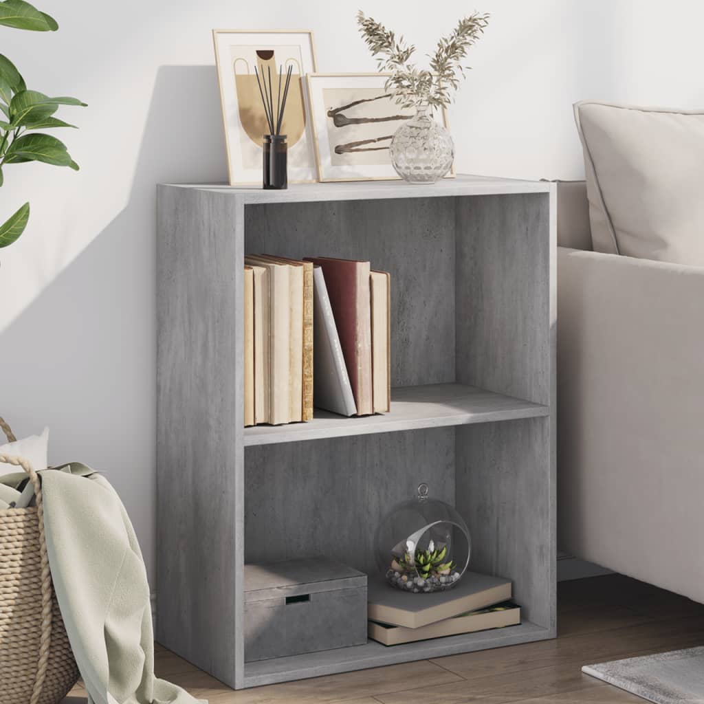 Bookcase 2 compartments concrete grey 60x30x76.5 cm wood material