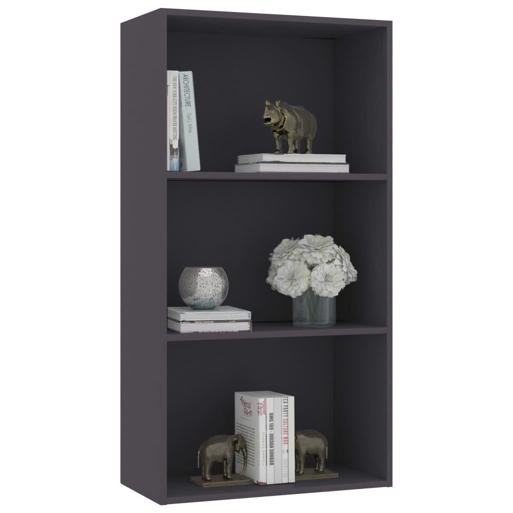 Bookcase 3 Compartments Grey 60x30x114 cm Wood Material