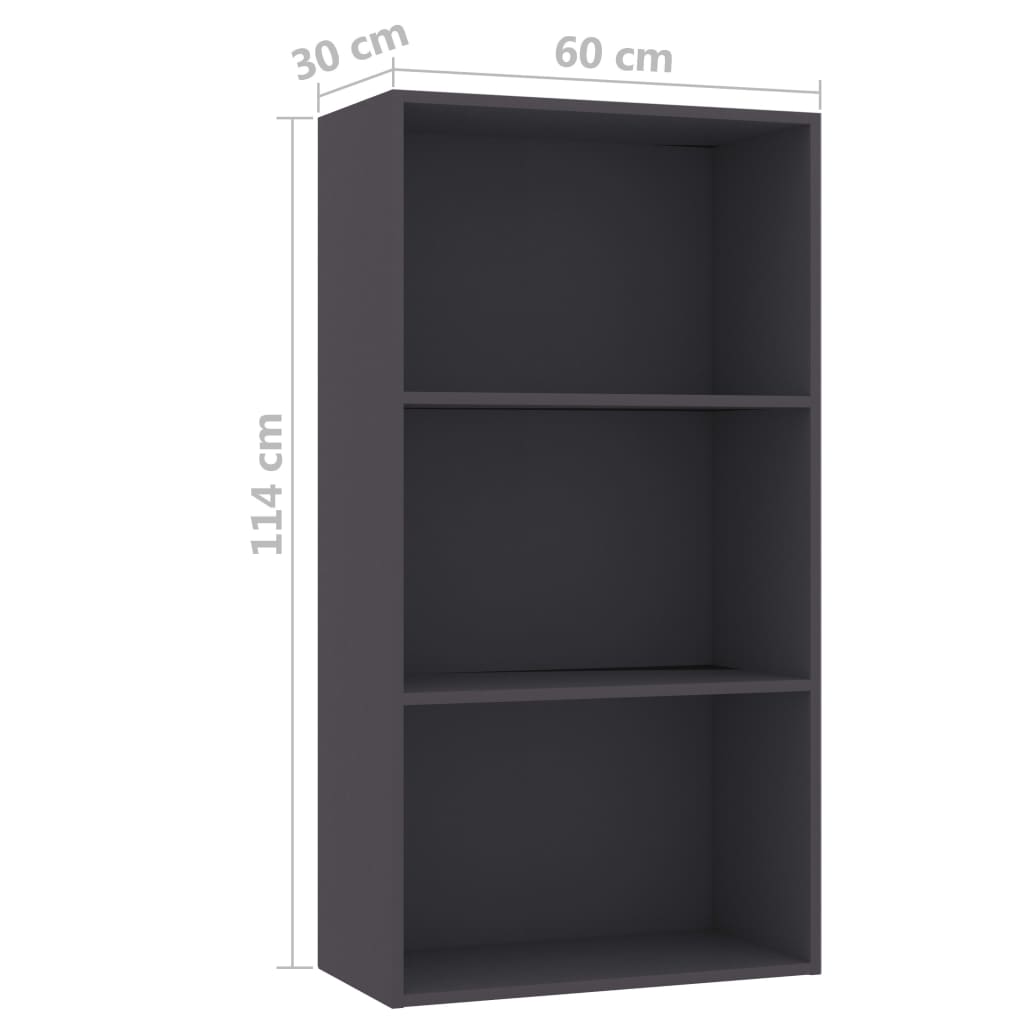 Bookcase 3 Compartments Grey 60x30x114 cm Wood Material