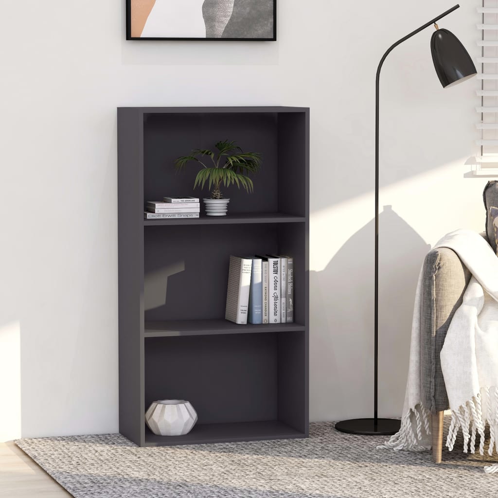 Bookcase 3 Compartments Grey 60x30x114 cm Wood Material