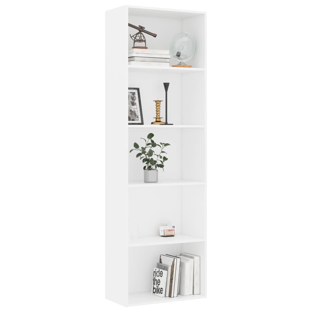 Bookcase 5 Compartments White 60x30x189 cm Wood Material