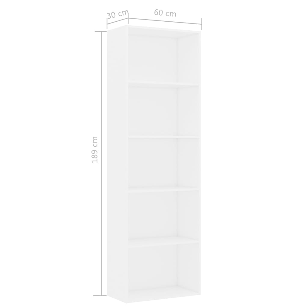 Bookcase 5 Compartments White 60x30x189 cm Wood Material