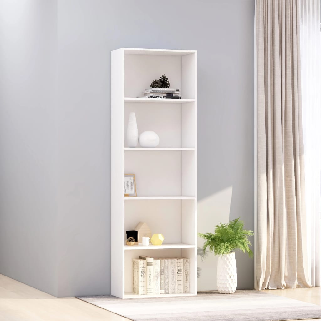 Bookcase 5 Compartments White 60x30x189 cm Wood Material