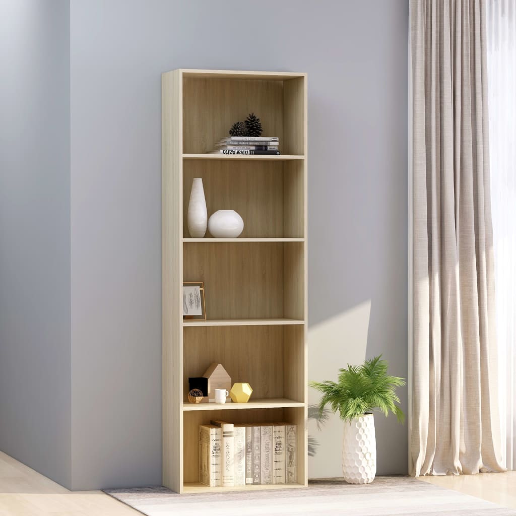 Bookcase 5 compartments Sonoma oak 60x30x189 cm wood material