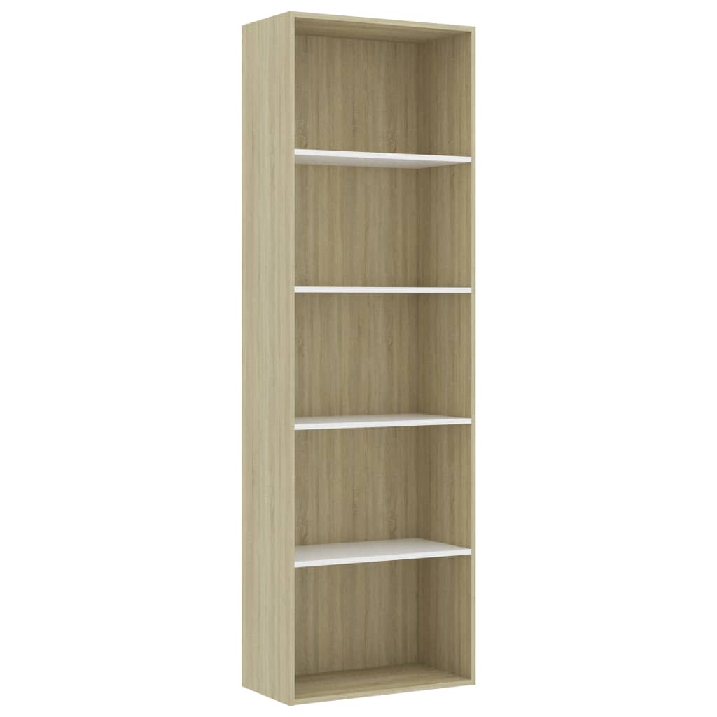 Bookcase 5 Compartments White Sonoma Oak 60x30x189 Wood Material